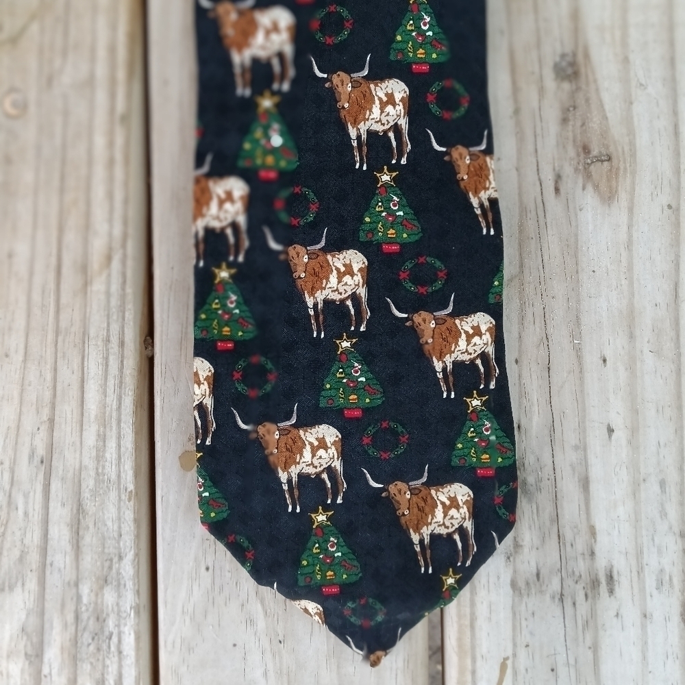 Men's Novelty Fun Christmas Necktie Tie Bulls Cows Stock Market Cattle Farm